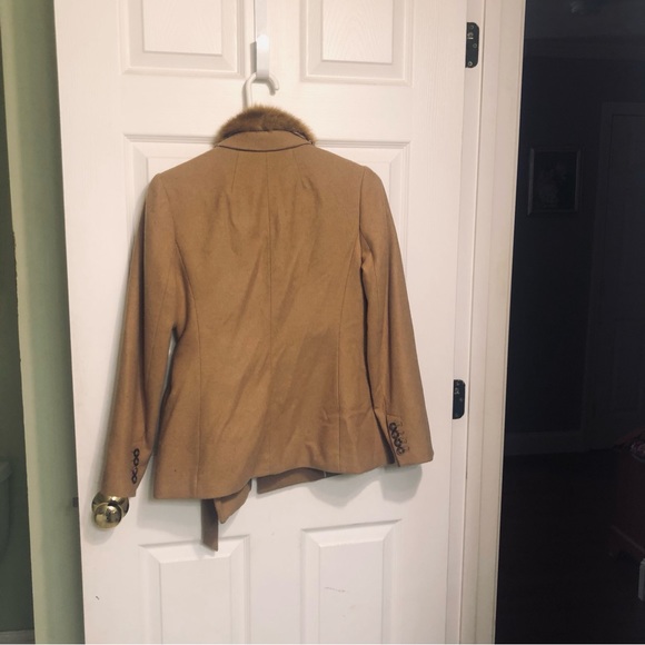 Tan Wool Tie Front Banana Republic Car coat with removable Faux  Fur Collar 6p - Picture 2 of 6